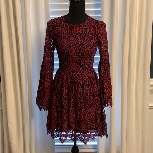 Ultra Pink Dresses & Skirts - Stunning Ultra Pink L/S Lace Dress Red Blue Sz XS